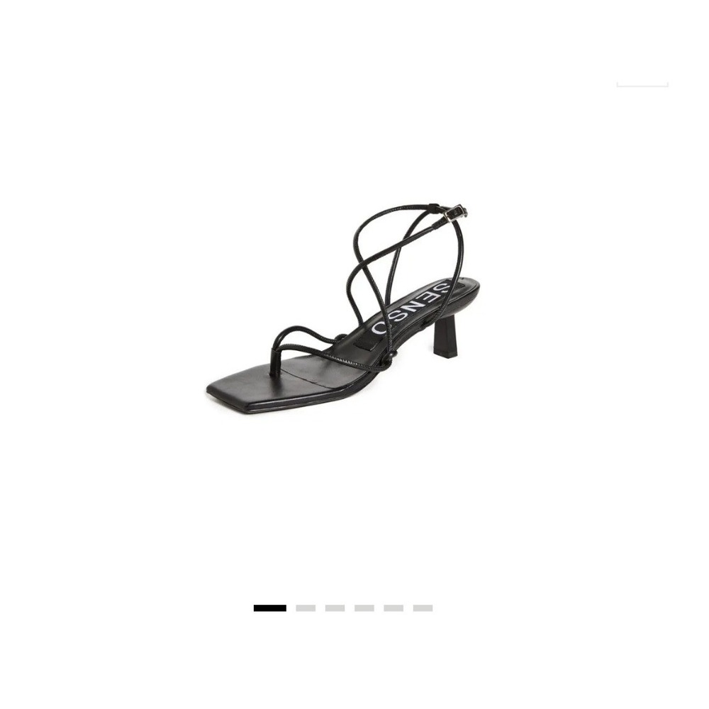 Senso Strappy Sandals Womens 39 Black Like New Square Toe Kitten Heel Thong‎